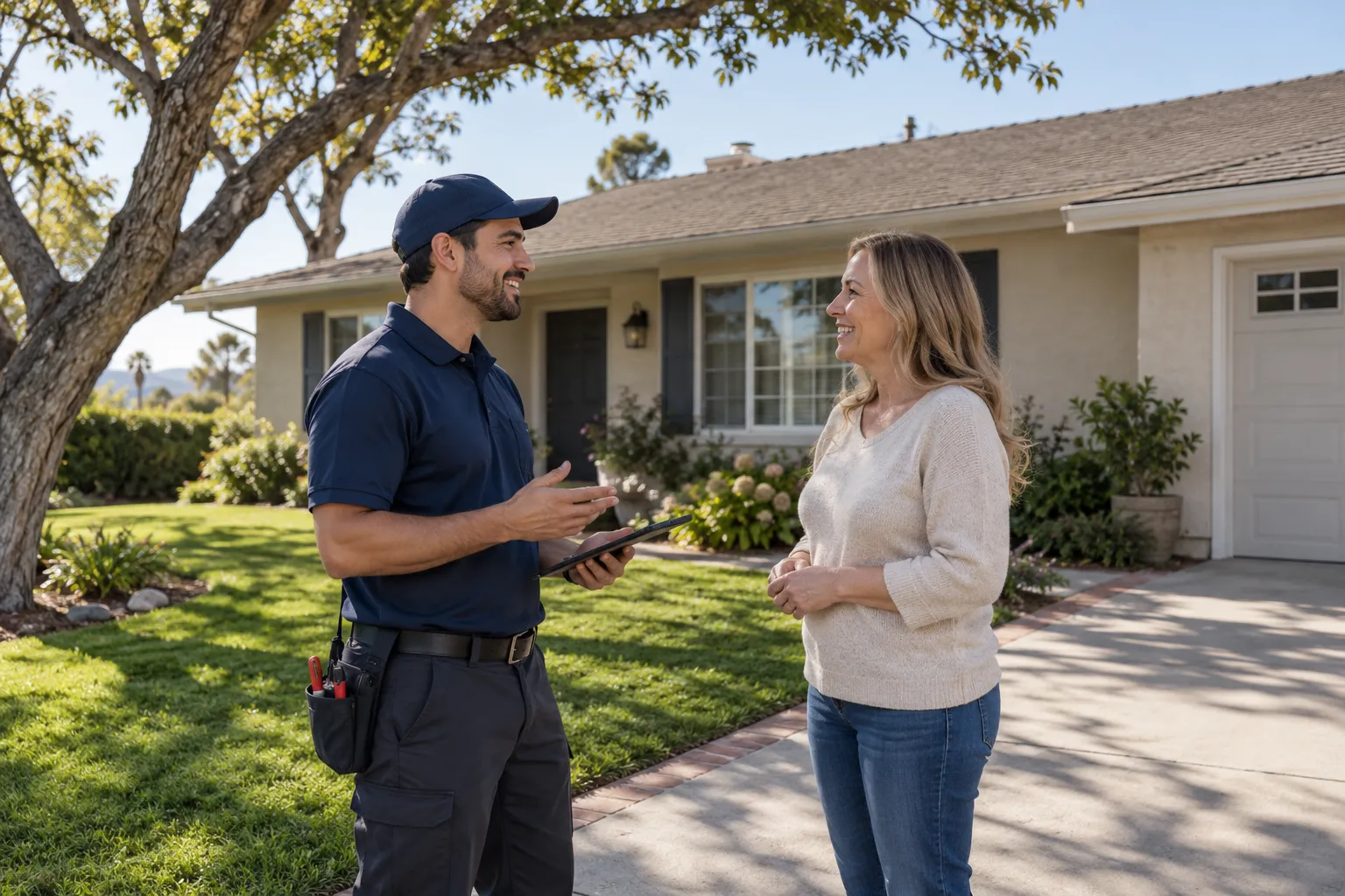 A stucco ranch home in the Antioch area where local providers handle drain and sewer work